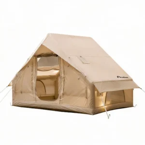 Beige LinRove LR-LE-01 inflatable camping tent with A-frame roof and mesh windows